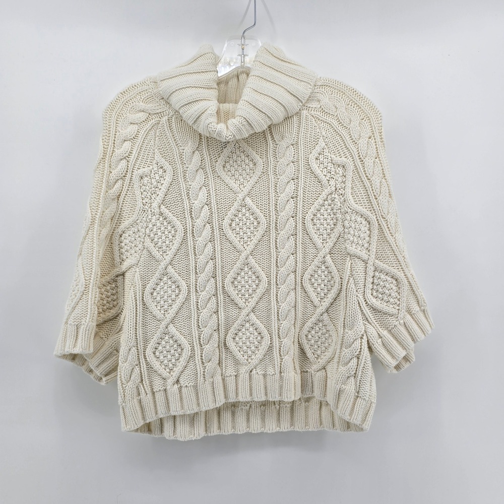 GAP Cropped Fisherman Cable Knit Turtleneck Sweater Cream Cotton Women's S